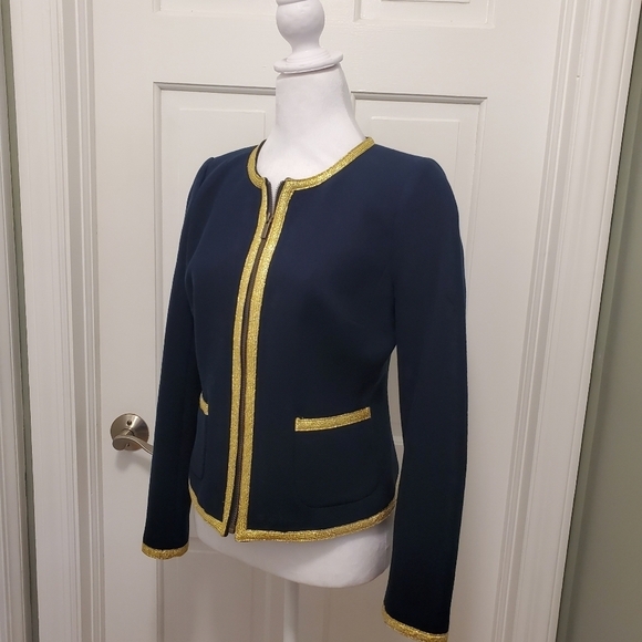 Banana Republic Navy With Gold Metallic Trim Blazer Zip Up Size 6, Business Cas. - Picture 7 of 15